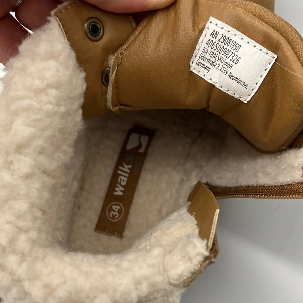 Walkx Kids Sherlong Lined Lace-Up Ankle Boots - Tan/ Medium Brown 34 EU / 2.5